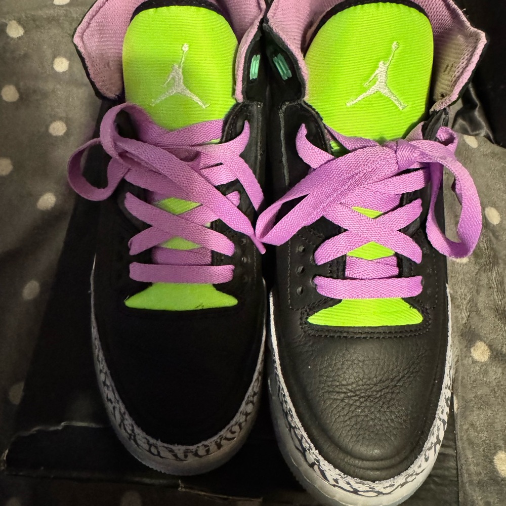 Jordan Black and Purple Sneakers with Neon Accents